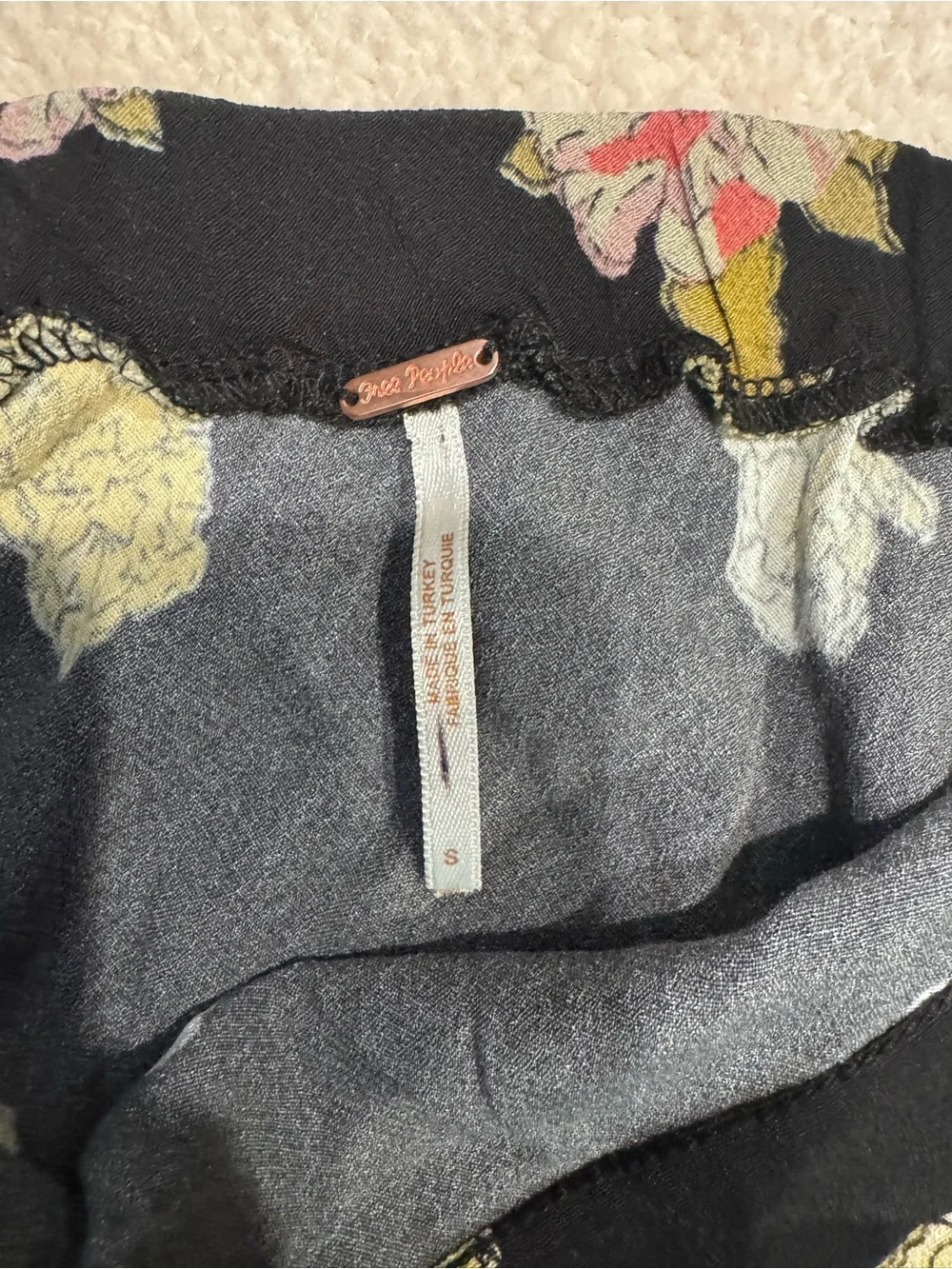 Free People Kendall Black Maxi Skirt with Pink & Yellow Floral Print